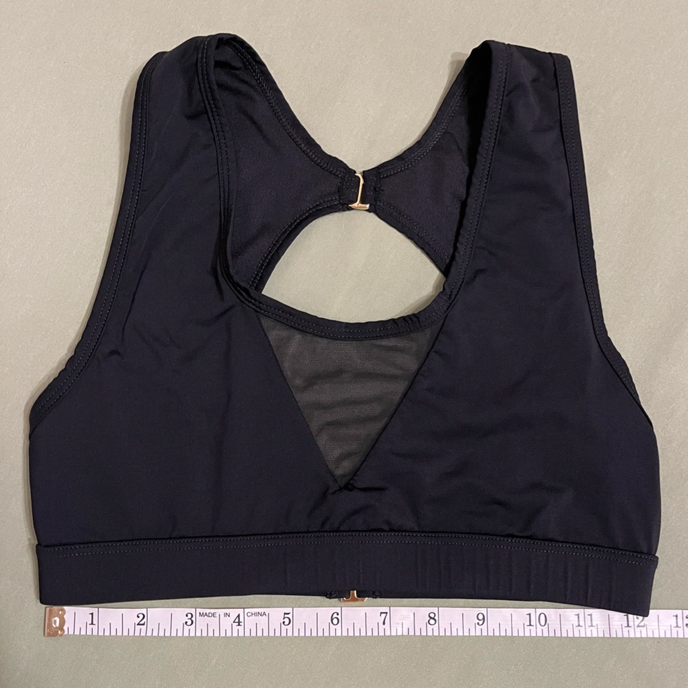 Black Women's Swim Bikini Top with Front Mesh Detail Large